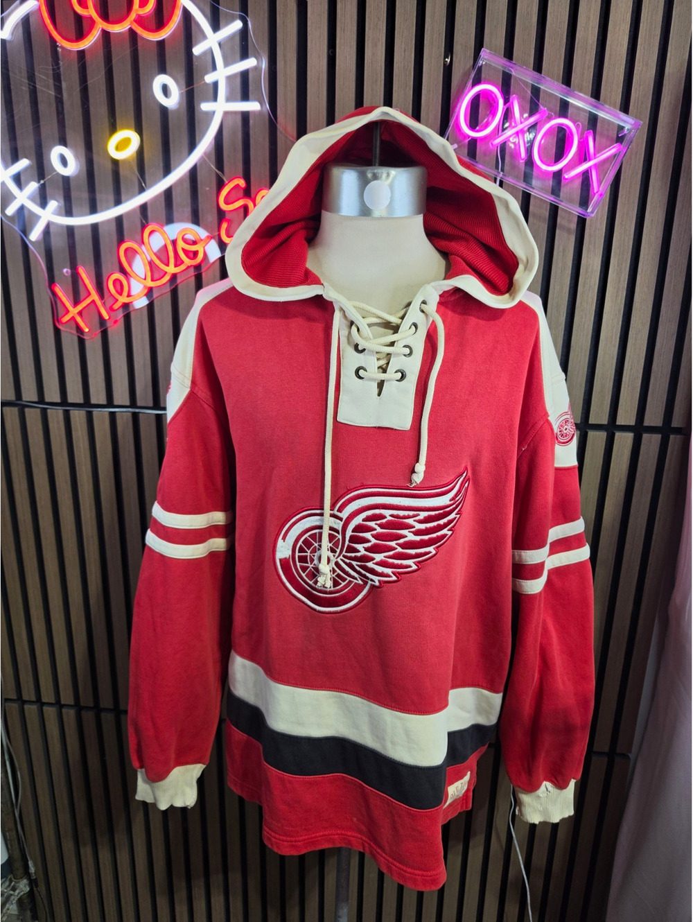 Old Time Hockey Detroit Red Wings Lace-Up Hoodie Red White Black Men’s L/G NHL